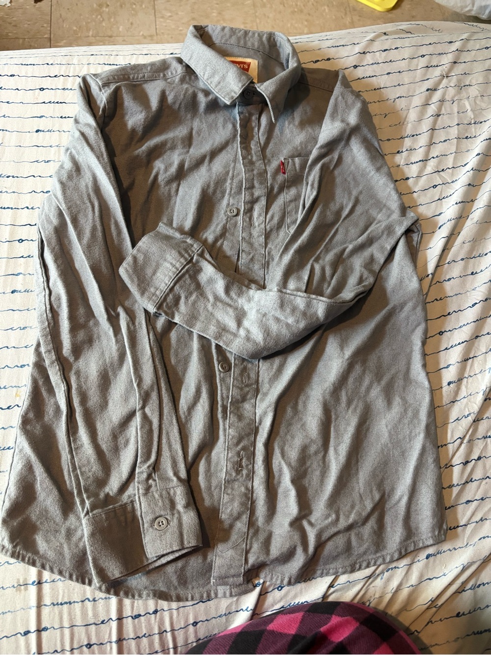 Levi's Light Gray Button-Down Shirt with Red Logo Tag